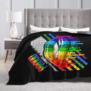 Lesbian Rainbow Lips Pride Flannel Fleece Throw Blankets For Bed Sofa Living Room Soft Blanket 3