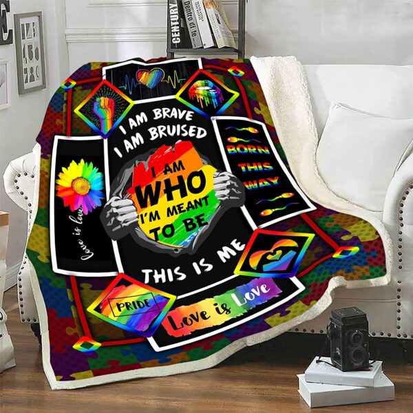 Lgbt Gay Lesbian Pride I Am Who I’M Meant To Be Fleece Blanket For Couch Bed Sofa Travelling Camping Printed In Usa