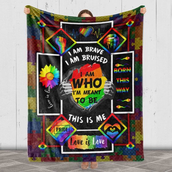 Lgbt Gay Lesbian Pride I Am Who I’M Meant To Be Fleece Blanket For Couch Bed Sofa Travelling Camping Printed In Usa