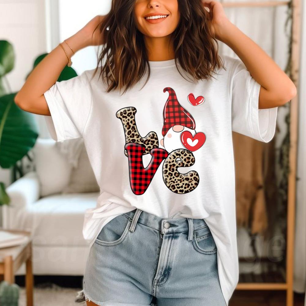 Love Gnome Leopard Shirt Valentines Day Cute Short Sleeve Unisex T-Shirt