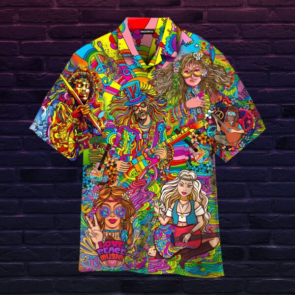 Love Peace Music Hippie Hawaiian Shirt – Beachwear For Men – Gifts For Young Adults