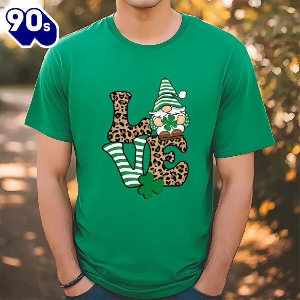 Love St. Patrick’s Day Gnome Leopard Print T-Shirt