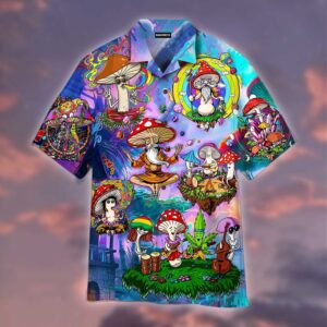 Magic Mushroom Hippie Hawaiian Shirt…