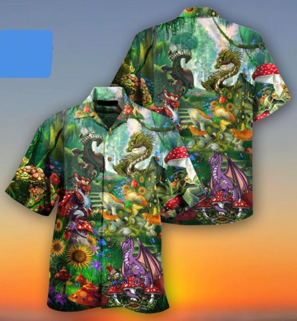 Magic Mushrooms Dragon 3d Hippie Hawaiian Shirt- Beachwear For Men – Gifts For Young Adults