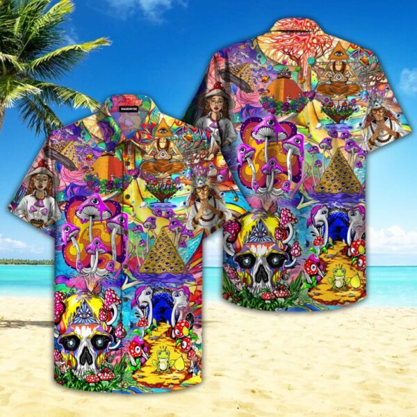 Magic Mushrooms Psychedelic Hippie Hawaiian Shirt – Beachwear For Men – Gifts For Young Adults