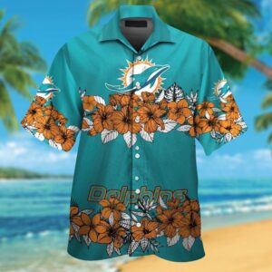 Miami Dolphins Short Sleeve Button Up Tropical Hawaiian Shirt