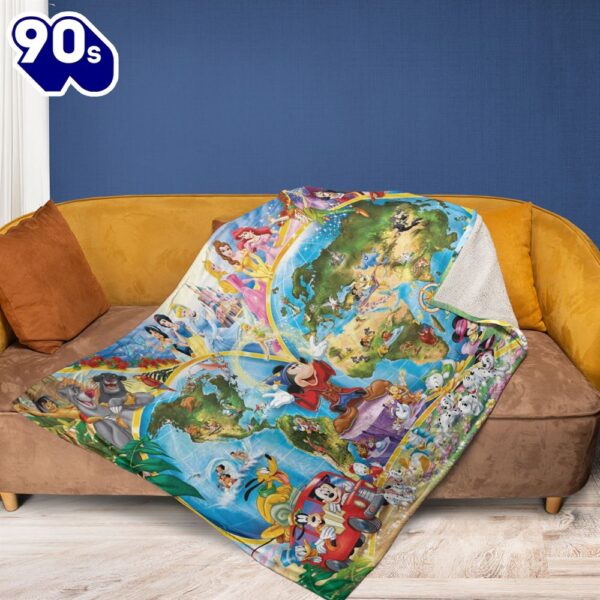 Mickey Mouse And Disney All Characters Fan Gift, Disney Map Gift For Fan, Magic Mickey Comfy Sofa Throw Blanket Gift