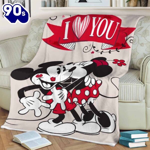 Mickey and Minnie Mouse Fan Gift, Valentine’s Day Mickey and Minnie Gift, I Love You Comfy Sofa Throw Blanket Gift