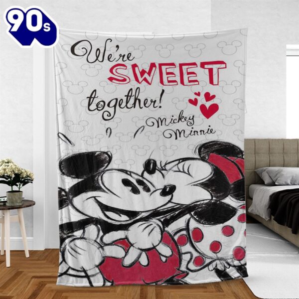 Mickey and Minnie Mouse Fan Gift, Valentine’s Day Mickey and Minnie Gift, We’re Sweet Together Comfy Sofa Throw Blanket Gift