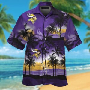 Minnesota Vikings Short Sleeve Button Up Tropical Hawaiian Shirt