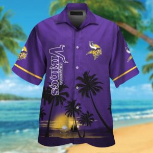 Minnesota Vikings Short Sleeve Button Up Tropical Hawaiian Shirt VER010