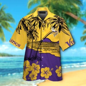 Minnesota Vikings Short Sleeve Button Up Tropical Hawaiian Shirt VER018