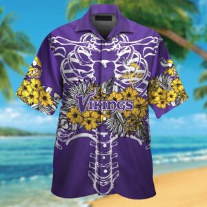 Minnesota Vikings Short Sleeve Button Up Tropical Hawaiian Shirt VER026