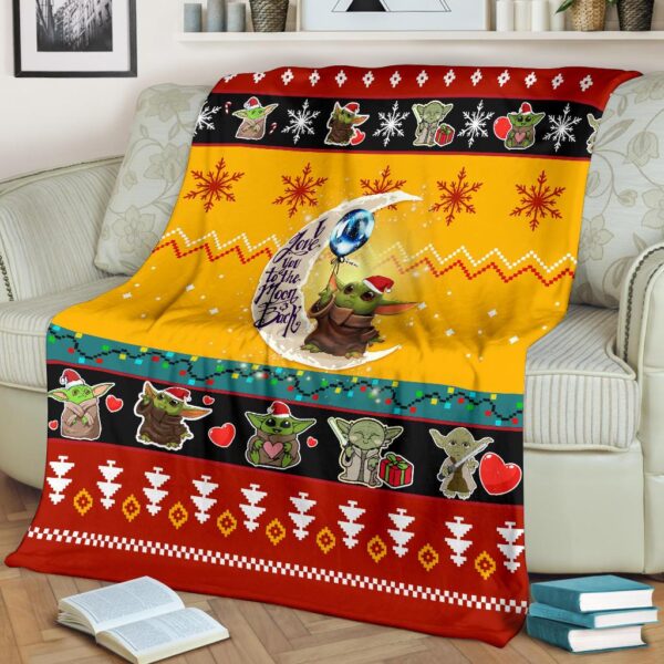 Moon Baby Yoda Yellow Christmas Fleece Blanket