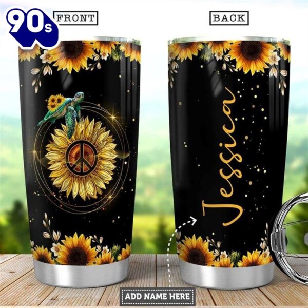 Mother Turtle Sunflower Personalized Hippie Tumbler