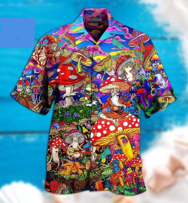 Mushroom Happy Together 3d Hippie Hawaiian Shirt- Beachwear For Men – Gifts For Young Adults