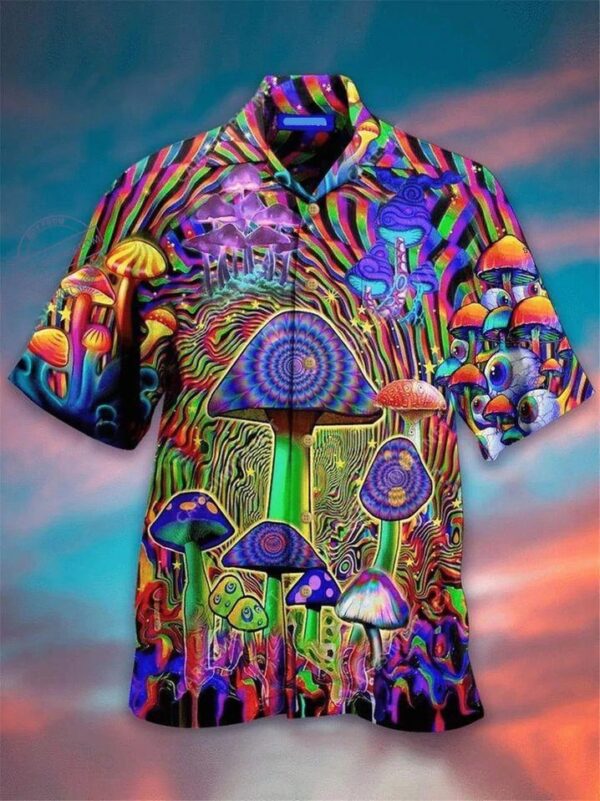 Mushroom Love Color 3d Hippie Hawaiian Shirt- Beachwear For Men – Gifts For Young Adults