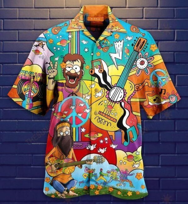 Music Multicolor Nice Design Hippie Hawaiian Shirt – Beachwear For Men – Gifts For Young Adults