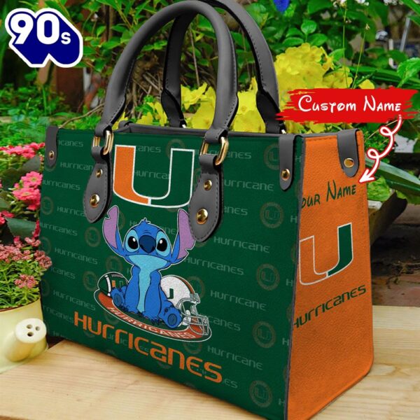 NCAA Miami Hurricanes Stitch Women Leather Hand Bag