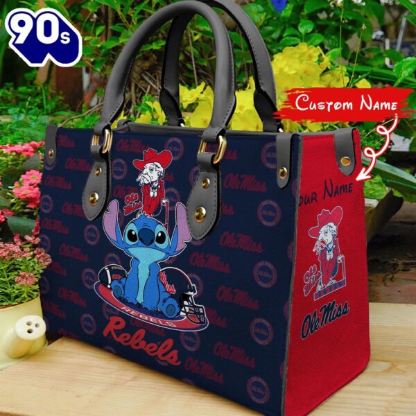 NCAA Ole Miss Rebels Stitch Women Leather Hand Bag