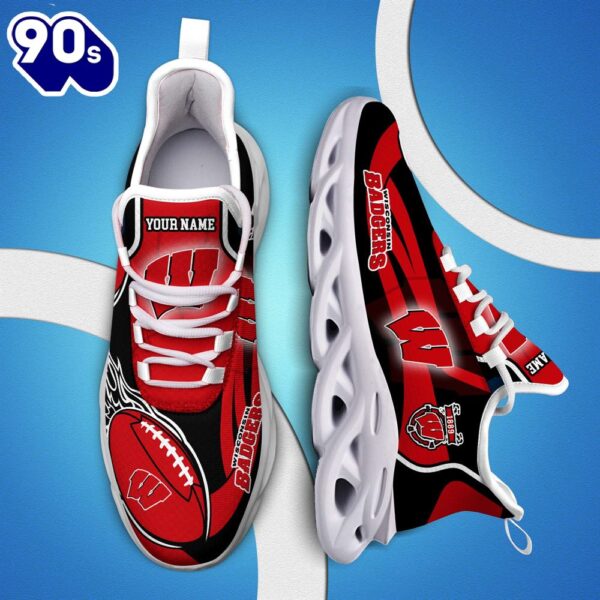 NCAA Wisconsin Badgers White C Sneakers Personalized Your Name