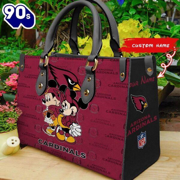NFL Arizona Cardinals Mickey And Minnie Women Leather Hand Bag