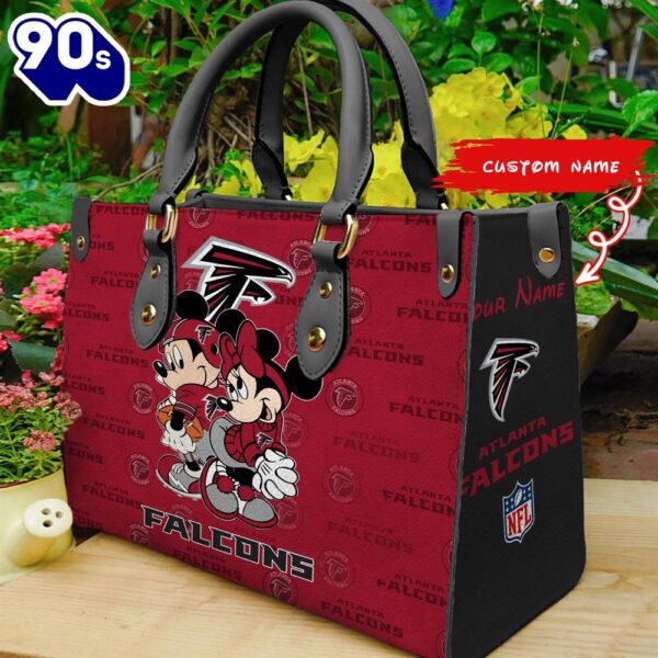 NFL Atlanta Falcons Mickey And Minnie Women Leather Hand Bag