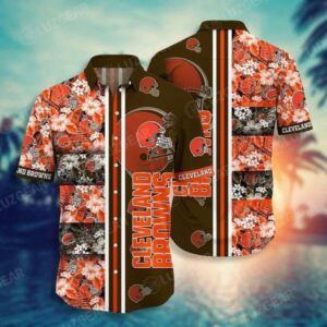 NFL Cleveland Browns Orange Tropical Flowers New