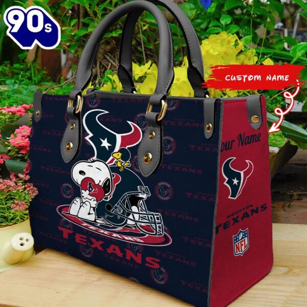 NFL Houston Texans Snoopy Women Leather Bag