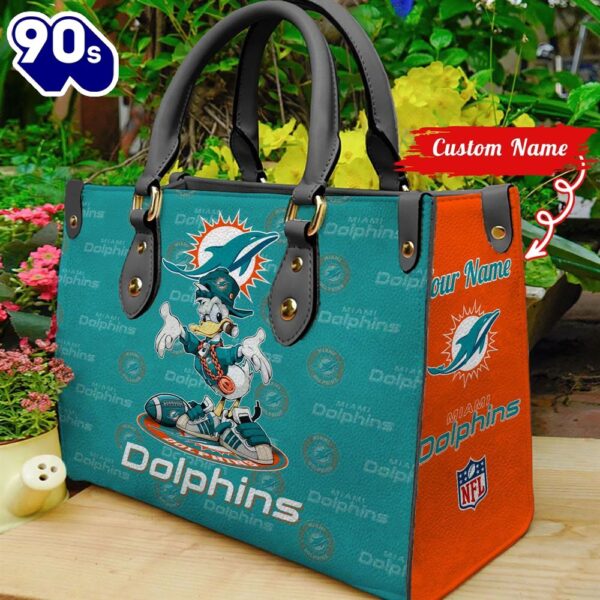 NFL  Miami Dolphins Donald Duck Retro Women Leather BagBag
