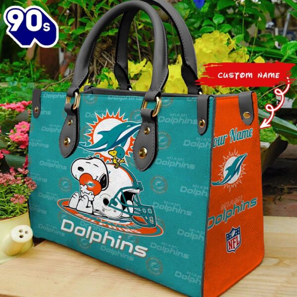 NFL Miami Dolphins Snoopy Women Leather Bag