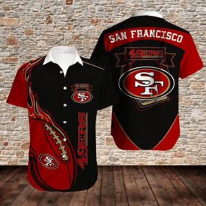 NFL San Francisco 49Ers Black Red Ball In Fire Hawaiian Shirt