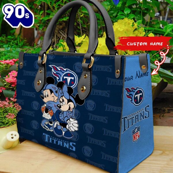 NFL Tennessee Titans Mickey And Minnie Women Leather Hand Bag