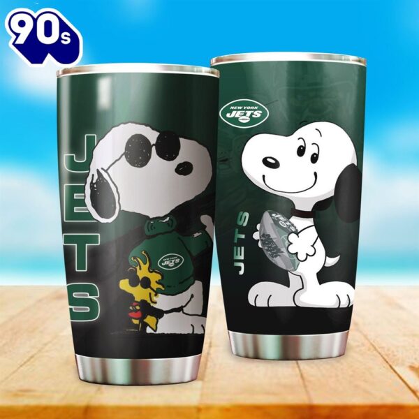 New York Jets NFL Snoopy 2 Football Teams Big Logo Gift For Fan Travel Tumbler