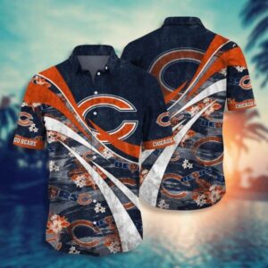 Nfl Chicago Bears Short Orange White Curve In Dark Trendy Hawaiian Shirt Aloha Shirt