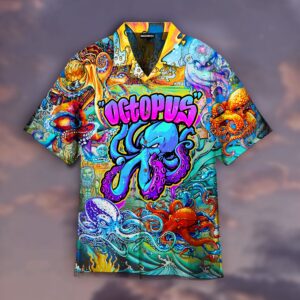 Octopus Colorful Hippie Hawaiian Shirt…
