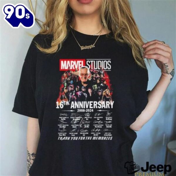 Official marvel Studios 16th Anniversary 2008 2024 Thank You For The Memories Signatures Shirt