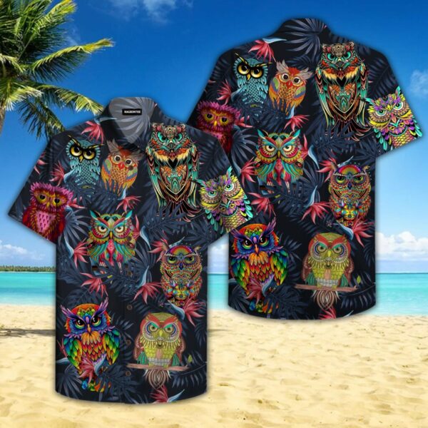 Owl Hippie Hawaiian Shirt – Beachwear For Men – Gifts For Young Adults