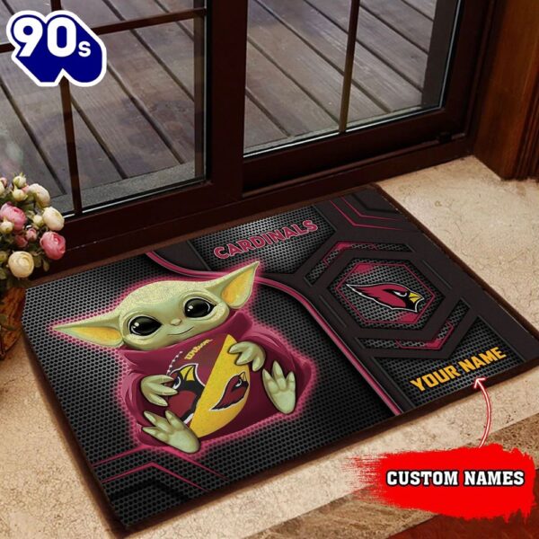 Personalized Arizona Cardinals Baby Yoda All Over Print 3D Doormats – Black-TPH