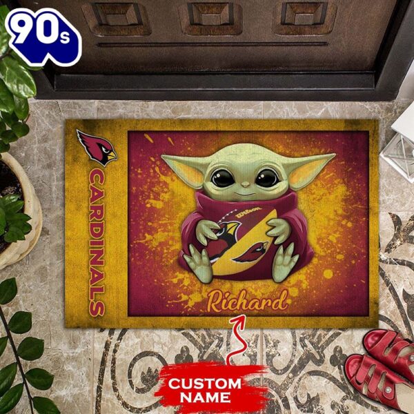 Personalized Arizona Cardinals Baby Yoda All Over Print 3D Doormats-TPH