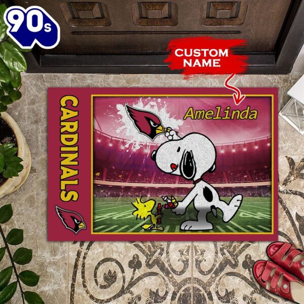 Personalized Arizona Cardinals Snoopy All Over Print 3D Doormats – Pink-TPH
