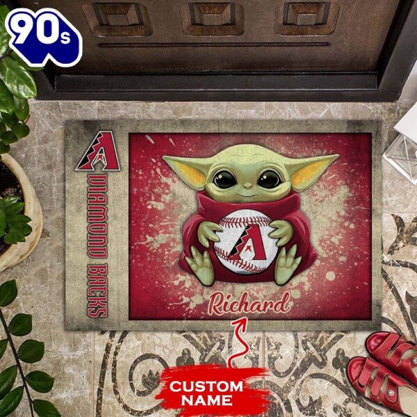 Personalized Arizona Diamondbacks Baby Yoda All Over Print 3D Doormats-TPH