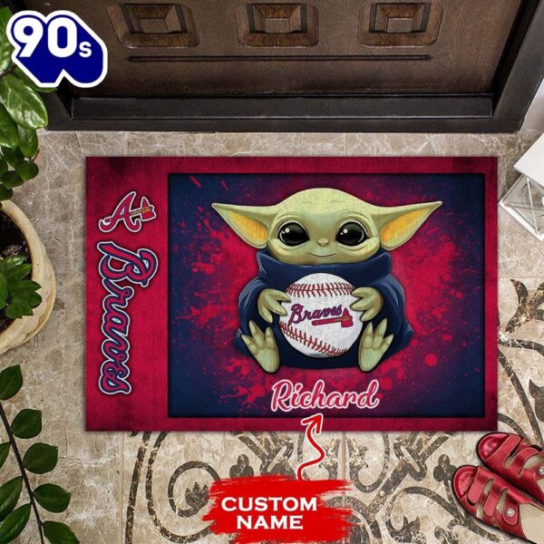 Personalized Atlanta Braves Baby Yoda All Over Print 3D Doormats – Pink-TPH