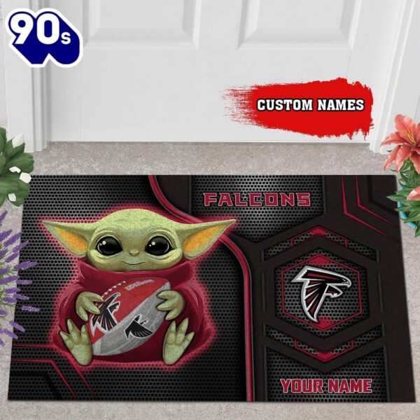 Personalized Atlanta Falcons Baby Yoda All Over Print 3D Doormats-TPH