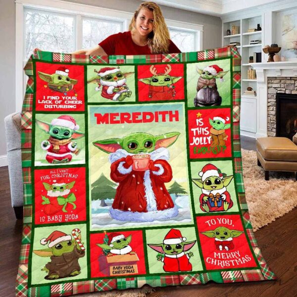 Personalized Baby Yoda Grogu Christmas Fleece Throw Blanket