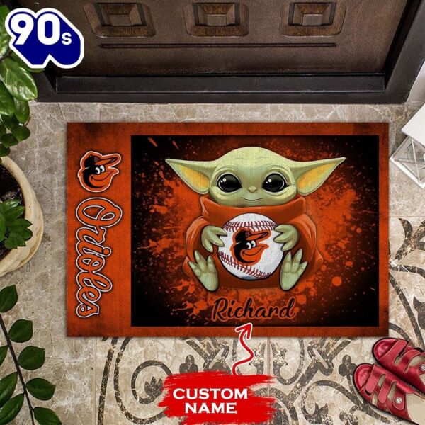 Personalized Baltimore Orioles Baby Yoda All Over Print 3D Doormats-TPH