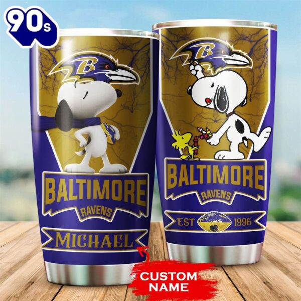 Personalized Baltimore Ravens Snoopy All Over Print 3D Tumbler – Yellow Blue-TPH