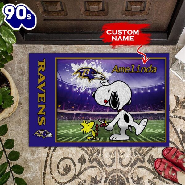 Personalized Baltimore Ravens Snoopy Shooting Fireworks All Over Print 3D Doormats – Blue-TPH