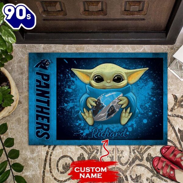 Personalized Carolina Panthers Baby Yoda All Over Print 3D Doormats – Blue-TPH