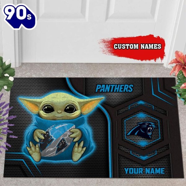 Personalized Carolina Panthers Baby Yoda All Over Print 3D Doormats-TPH